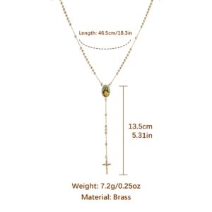 HZMAN Dainty Rosary necklace for Women Long Gold Plated Brass Lariat Y Cross necklace Jewelry Gift