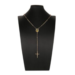 HZMAN Dainty Rosary necklace for Women Long Gold Plated Brass Lariat Y Cross necklace Jewelry Gift