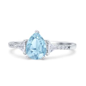 omranii simulated aquamarine cz size-7 teardrop pear art deco engagement wedding bridal ring round triangle round cz 925 sterling silver