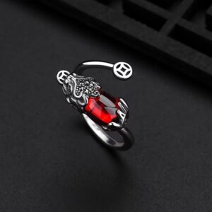 Renning Pixiu Ring Feng Shui Wealth Ring Open Adjustable Rings for Men Women Good Luck Finger Ring