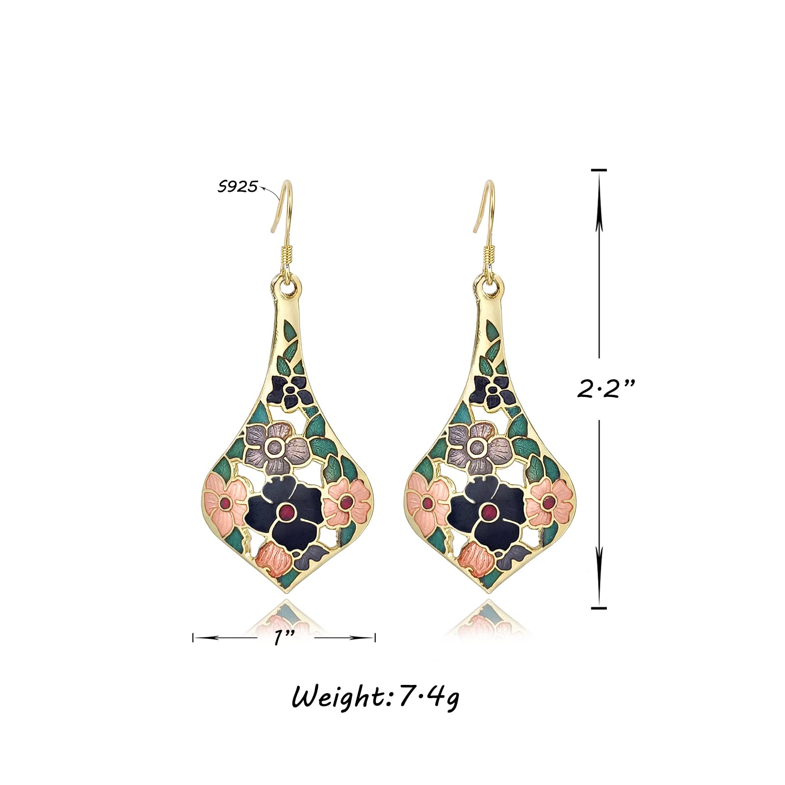 JA.S.JR Enamel Flower Teardrop Earrings Gold Dangle Earrings for Women