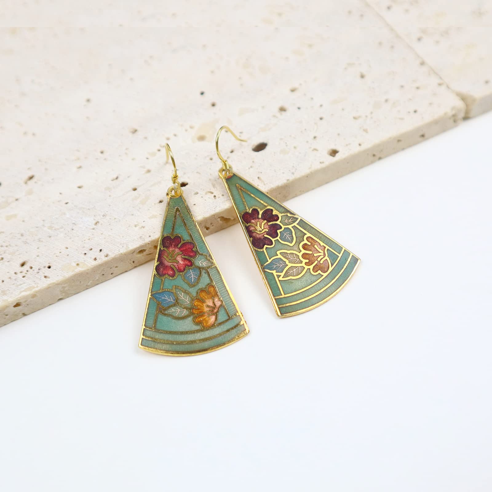 JA.S.JR Enamel Flower Dangle Earrings Gold Earrings for Women