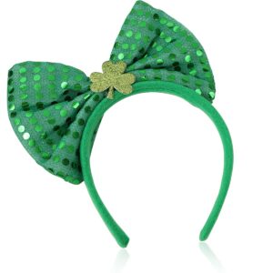 St. Patrick's Day Headband Green Sequins Bowknot Headbands Patrick's Day Hair Hoops Shamrock Clover Headband Leprechaun Hat Headpieces Festival Costume Accessories for Women and Girls