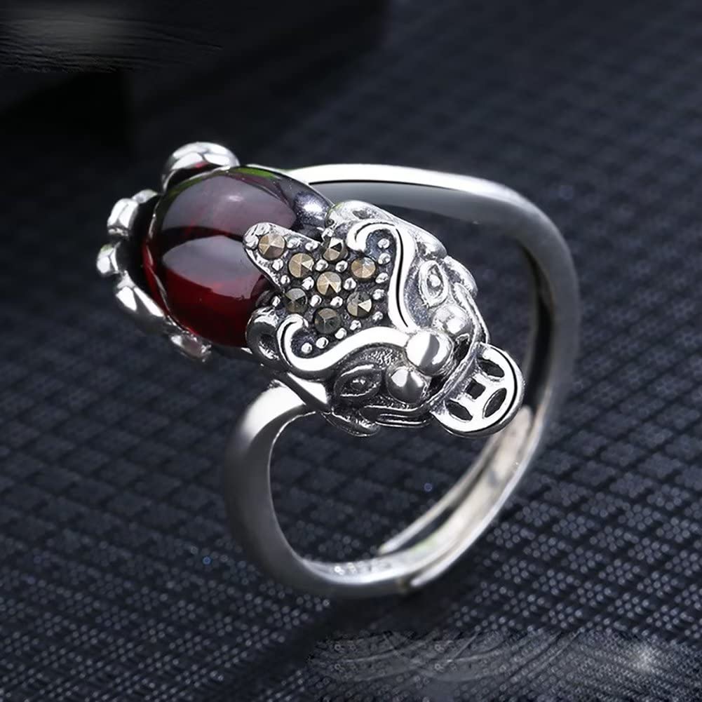 Renning Feng Shui Ring PiXiu Mantra Rings Protection Wealth Ring 925 Sterling Silver Open Adjustable Ring for Men Women