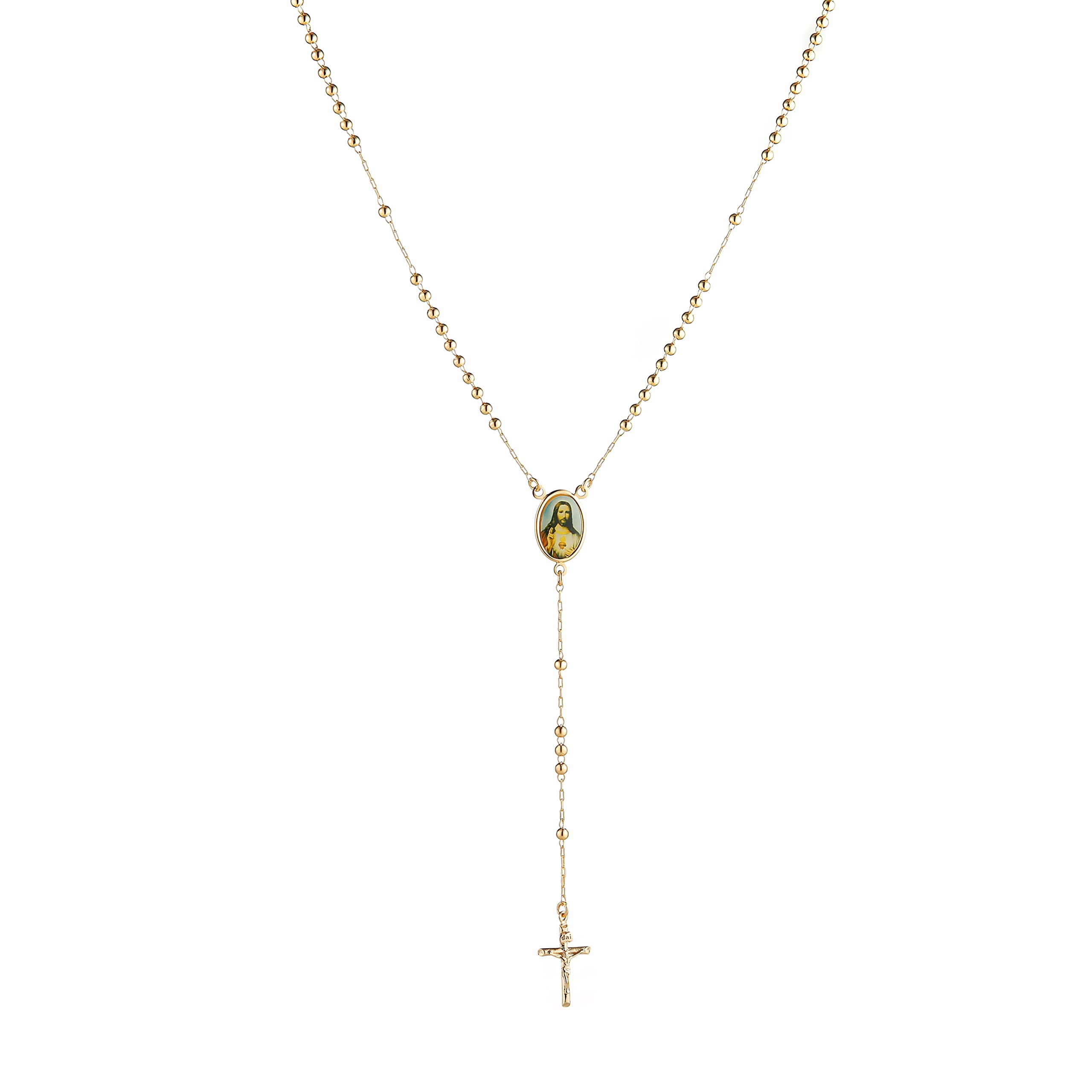 HZMAN Dainty Rosary necklace for Women Long Gold Plated Brass Lariat Y Cross necklace Jewelry Gift