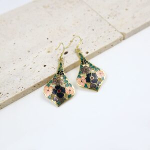 JA.S.JR Enamel Flower Teardrop Earrings Gold Dangle Earrings for Women