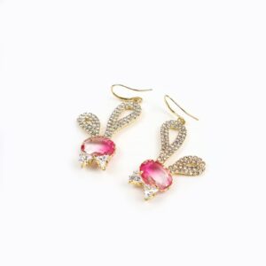 JA.S.JR Designed Rabbit Rhinestone Earrings Gold Dangle Earrings for Women