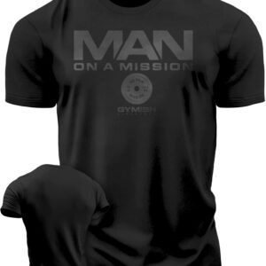 Man on Mission Workout Shirts for Men, Motivational Gym Funny Lifting T-Shirts (Man on Mission Black, SM)