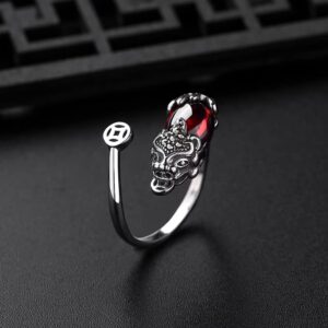 Renning Pixiu Ring Feng Shui Wealth Ring Open Adjustable Rings for Men Women Good Luck Finger Ring