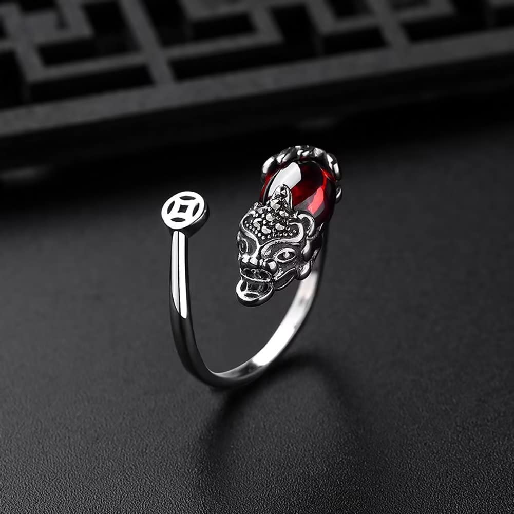 Renning Pixiu Ring Feng Shui Wealth Ring Open Adjustable Rings for Men Women Good Luck Finger Ring