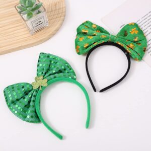 St. Patrick's Day Headband Green Sequins Bowknot Headbands Patrick's Day Hair Hoops Shamrock Clover Headband Leprechaun Hat Headpieces Festival Costume Accessories for Women and Girls