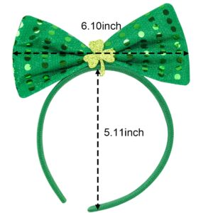 St. Patrick's Day Headband Green Sequins Bowknot Headbands Patrick's Day Hair Hoops Shamrock Clover Headband Leprechaun Hat Headpieces Festival Costume Accessories for Women and Girls