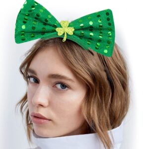 St. Patrick's Day Headband Green Sequins Bowknot Headbands Patrick's Day Hair Hoops Shamrock Clover Headband Leprechaun Hat Headpieces Festival Costume Accessories for Women and Girls