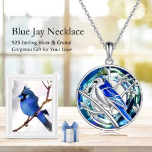 ONEFINITY Blue Jay Necklace 925 Sterling Silver Blue Jay Crystal Pendant Necklaces Blue Bird Jewelry for Bird Lover Gifts