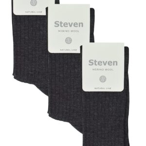 3 Pairs Womens Merino Wool Socks | Steven | Ladies Lightweight Warm Boot Socks (4-6, Dark Grey)