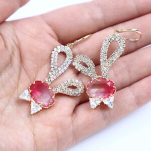 JA.S.JR Designed Rabbit Rhinestone Earrings Gold Dangle Earrings for Women