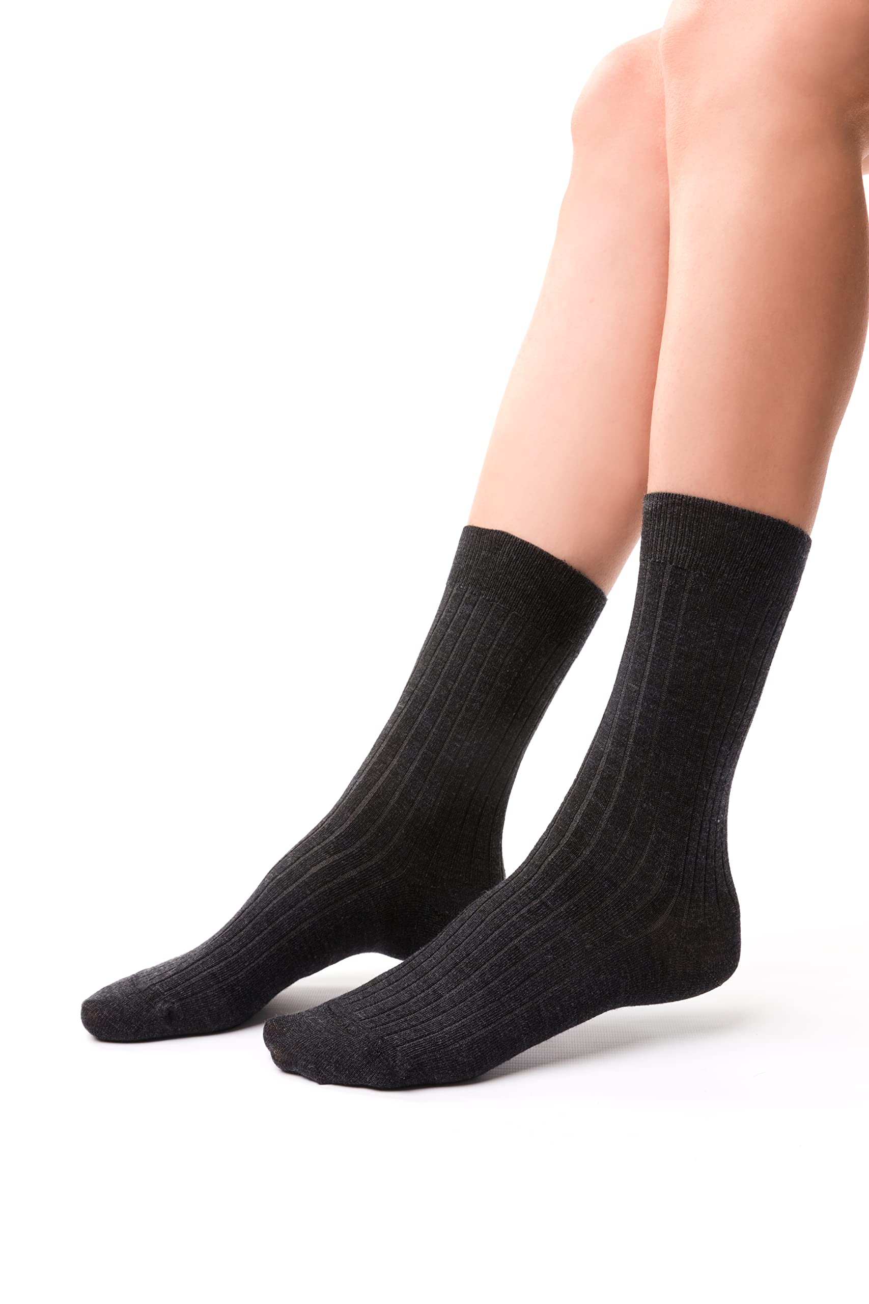 3 Pairs Womens Merino Wool Socks | Steven | Ladies Lightweight Warm Boot Socks (4-6, Dark Grey)