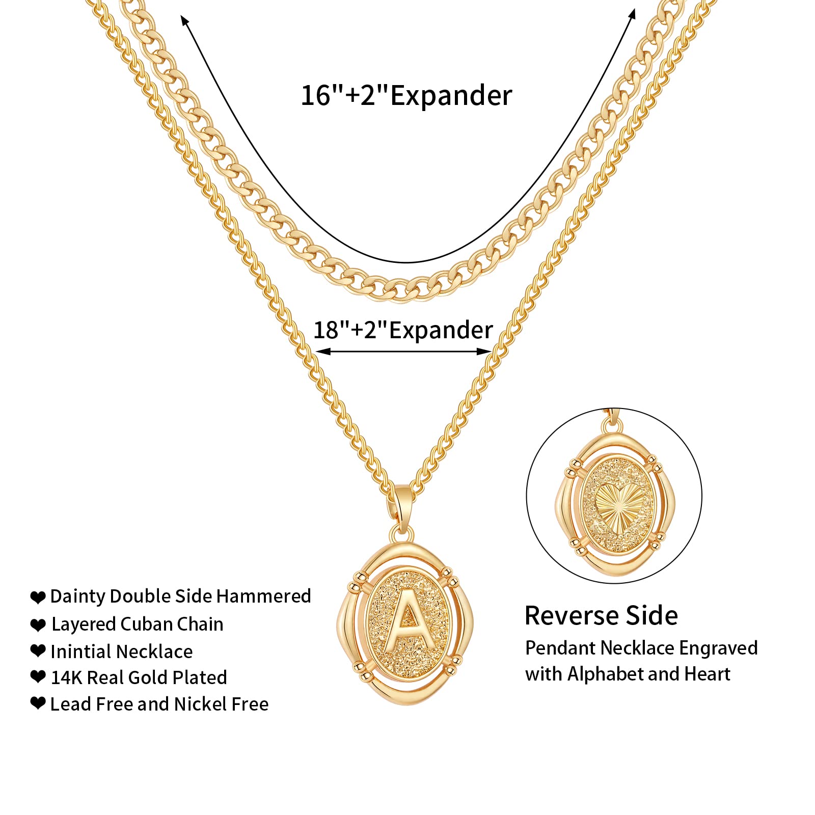 Ascona M Initial Layered Necklaces for Women, Dainty Simple Trendy Gold Plated Multi Layered Layering Letter Alphabet Pendant Chain Necklace