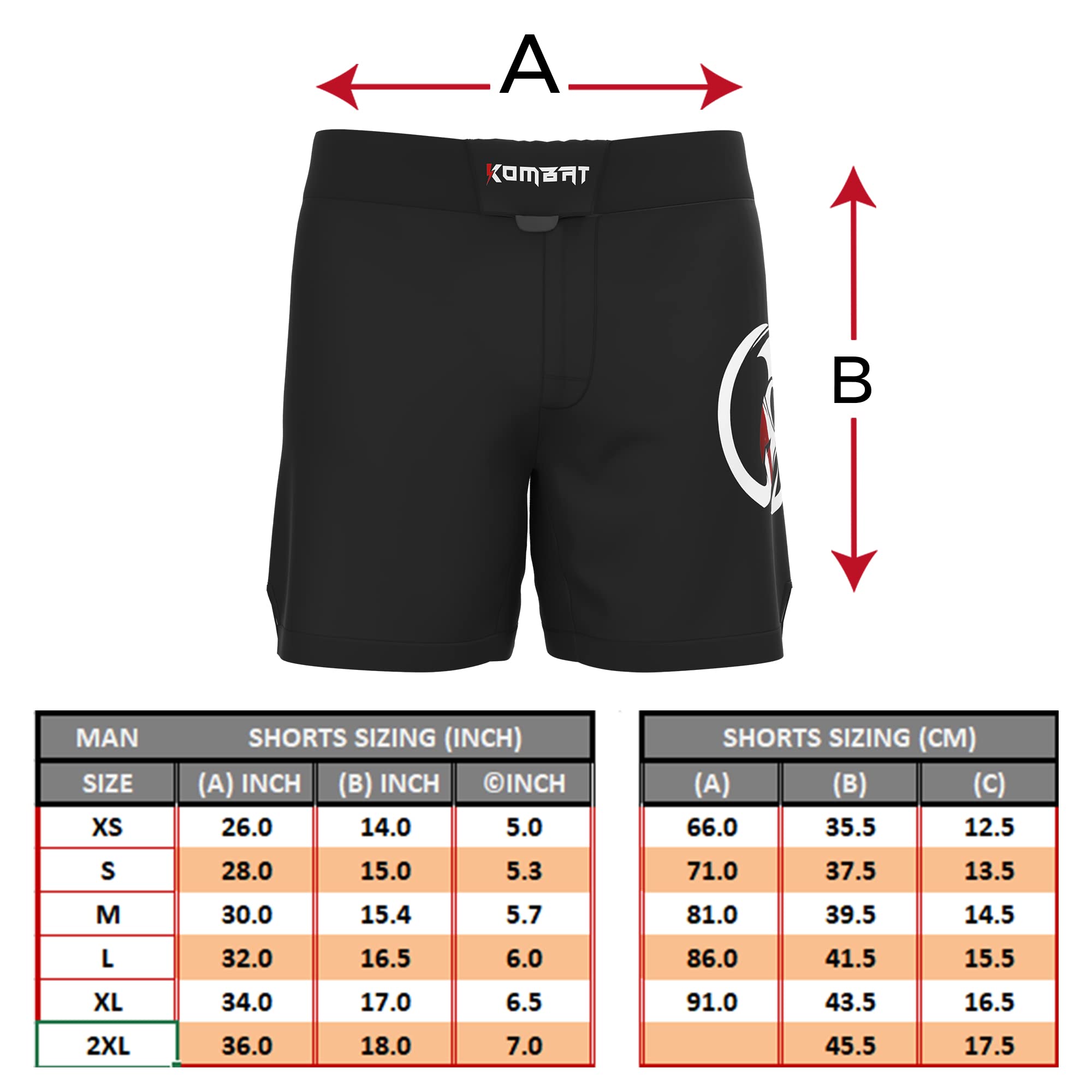 KOMBAT USA Men's MMA Shorts – Baseline Grappling & Fight Shorts | Athletic Shorts | Muay Thai BJJ Training Jiu Jitsu No Gi (as1, Alpha, x_l, Regular, Regular, Black)