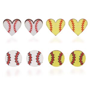 4 pairs baseball earrings for women cute football earrings wooden baseball stud earrings jewelry fashion ball earrings for womens（set a）