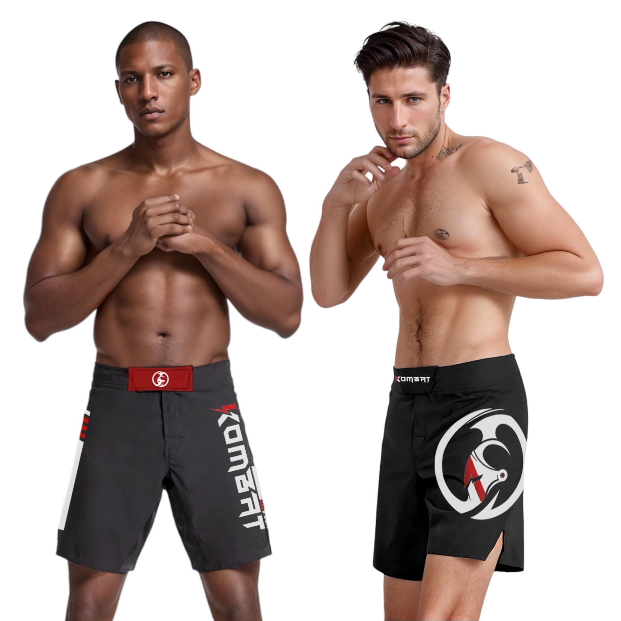 KOMBAT USA Men's MMA Shorts – Baseline Grappling & Fight Shorts | Athletic Shorts | Muay Thai BJJ Training Jiu Jitsu No Gi (as1, Alpha, x_l, Regular, Regular, Black)