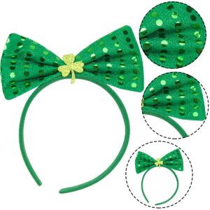 St. Patrick's Day Headband Green Sequins Bowknot Headbands Patrick's Day Hair Hoops Shamrock Clover Headband Leprechaun Hat Headpieces Festival Costume Accessories for Women and Girls