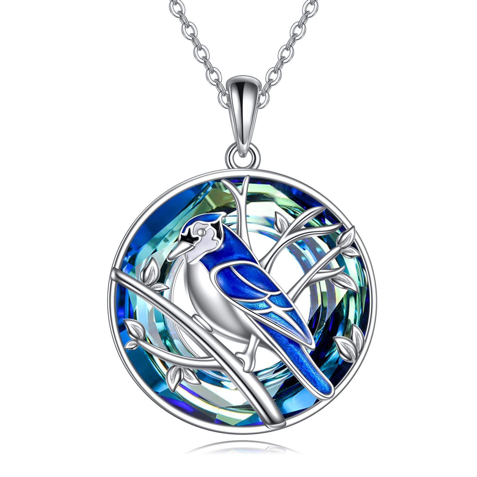 ONEFINITY Blue Jay Necklace 925 Sterling Silver Blue Jay Crystal Pendant Necklaces Blue Bird Jewelry for Bird Lover Gifts