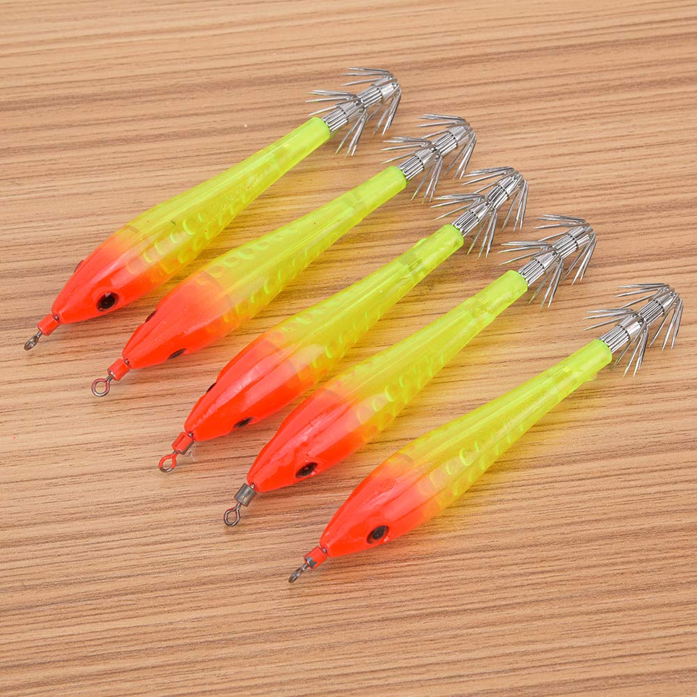 OKJHFD 5Pcs Luminous Squid Jigs Hook Fishing Lures Baits for Saltwater Freshwater Fishing Tackle Accessories(Yellow)