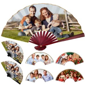 custom folding fans with your photo personalized handheld fans with bamboo frames for dancing cosplay wedding party props decoration 10.6 inches red