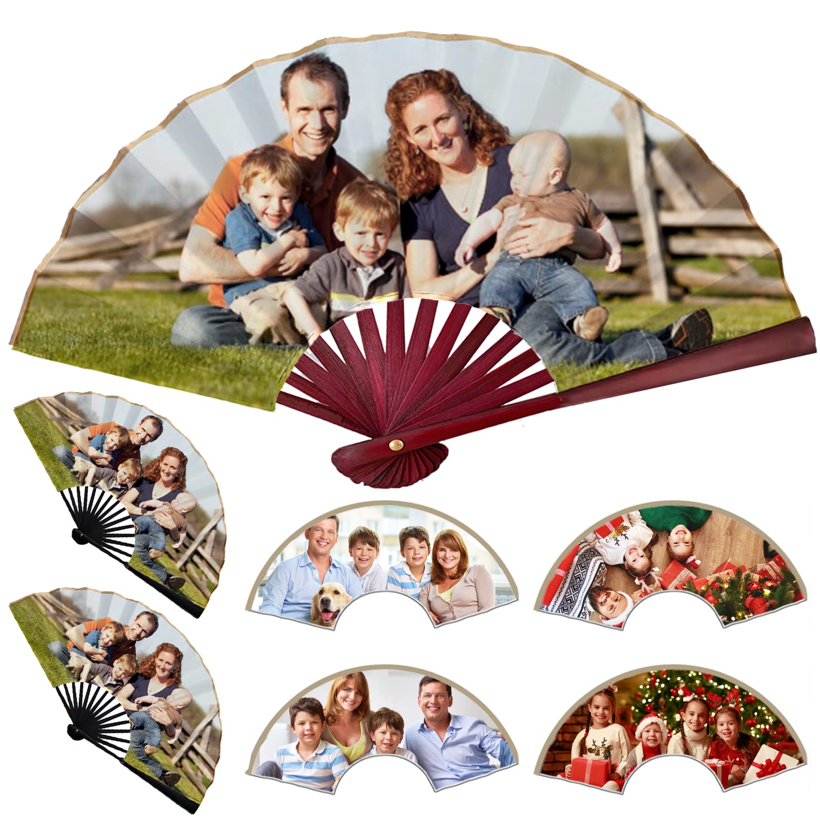 Custom Folding Fans with Your Photo Personalized Handheld Fans with Bamboo Frames for Dancing Cosplay Wedding Party Props Decoration 10.6 inches Red