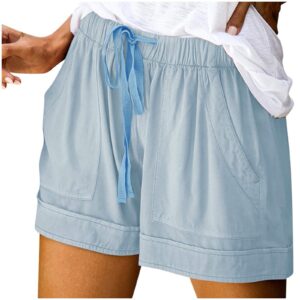 aihihe Dressy Shorts Linen Shorts for Women Loose Fit Summer Shorts Knee Length Trendy Lightweight Lounge Shorts with Pockets(01-Grey,Medium)