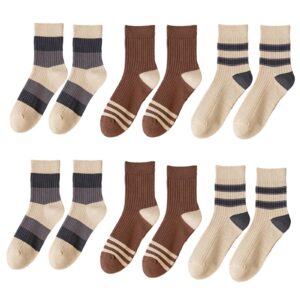 ZINDE 6 Pairs Soft Cotton Socks for Women Girl Thick Knit Breathable Cute Stripe Fashion Above Ankle Crew Socks Set (6 Pairs-08)