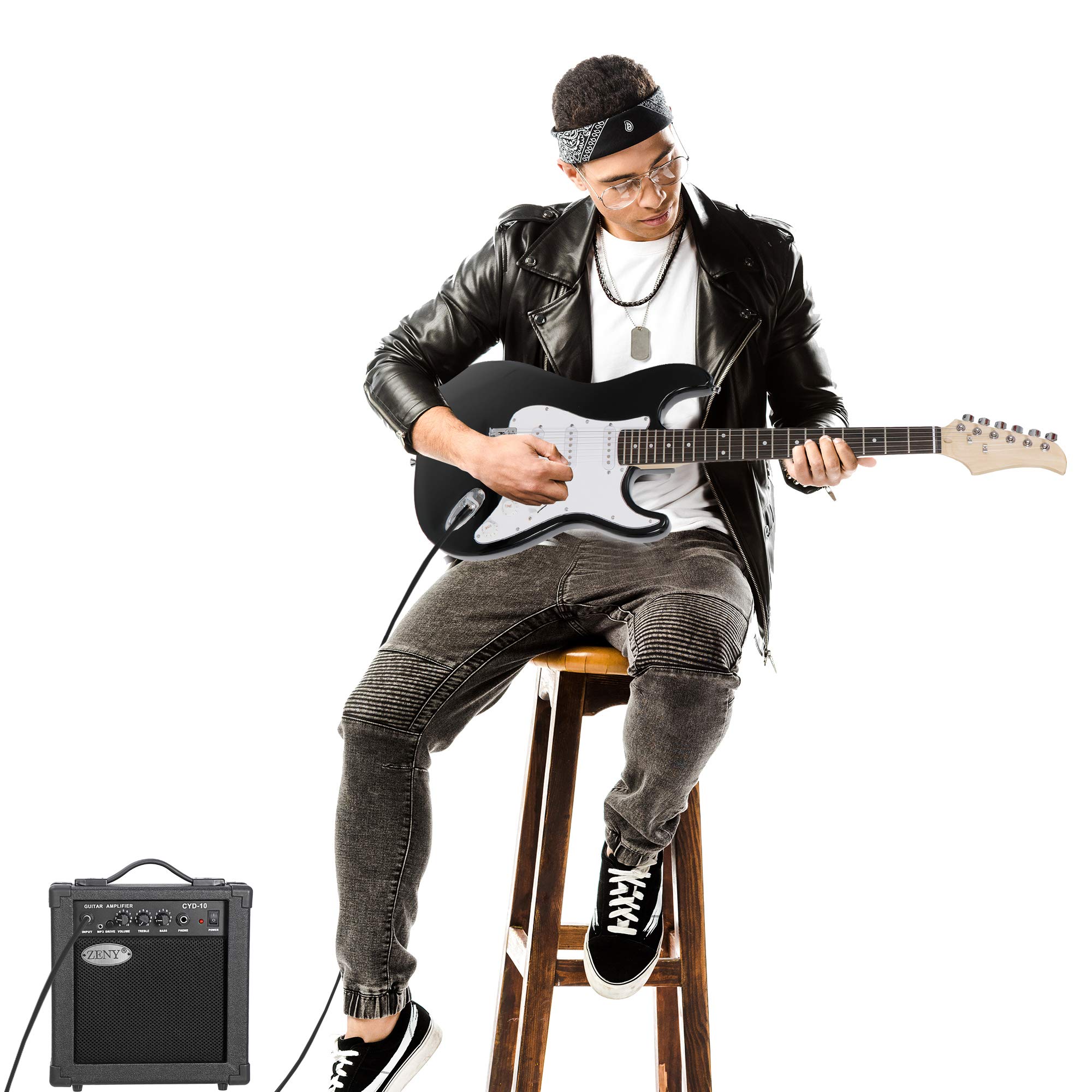 Saicool 39 Inch Full Size Electric Guitar Beginner Kit - Complete Starter Kit Bundle with 10w Amplifie, Carry Bag, Strap, Strings, Pick,for Music Lover Beginner,Black