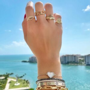 POTESSA Chain Link Rings for Women 18K Gold Plated Dainty Trendy Cuban Link Ring