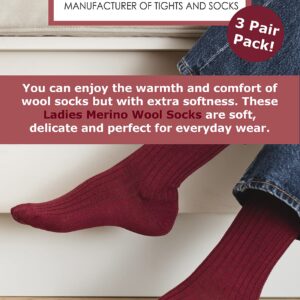 3 Pairs Womens Merino Wool Socks | Steven | Ladies Lightweight Warm Boot Socks (4-6, Dark Grey)