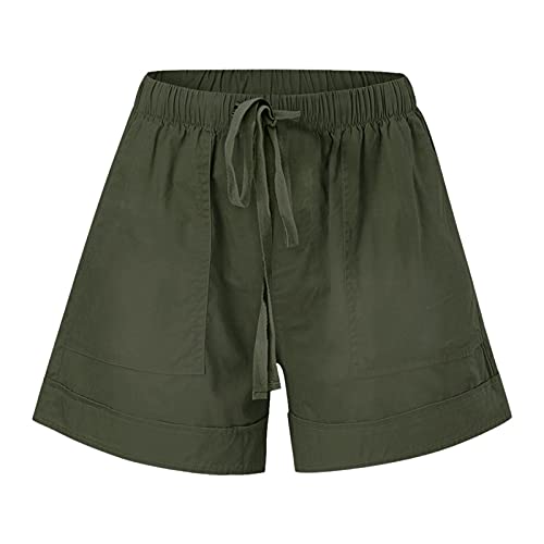 Plus Size Bike Shorts Cotton Shorts for Women Plus Size Outdoor Shorts Stretchy Stylish Drawstring Lounge Shorts with Pockets(01-Green,X-Large)