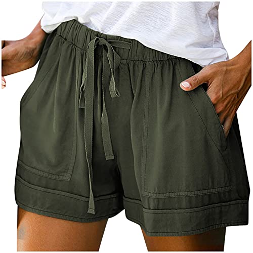 Plus Size Bike Shorts Cotton Shorts for Women Plus Size Outdoor Shorts Stretchy Stylish Drawstring Lounge Shorts with Pockets(01-Green,X-Large)