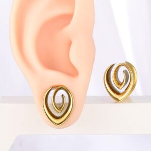 Earblity 2PCS 16mm/5/8 Gold Spiral Saddle Plugs Gauges Tunnels for Stretched Ears, Hypoallergenic 316 Stainless Steel Ear Tunnels Gauges Body Piercing Jewelry for Men Women