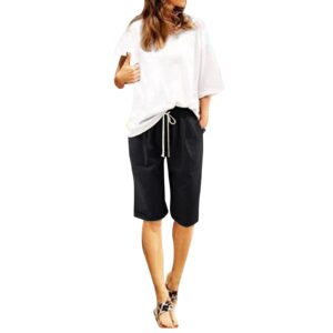 Women Palazzo Pants Shorts for Women Casual Summer Summer Shorts Knee Length Fashion Breathable Hiking Shorts with Pockets(02-Black,3X-Large)