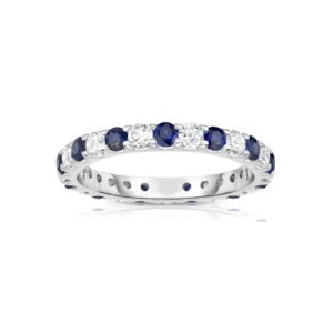 CTIEIP 10K/14K/18K Gold Sapphire Diamond Eternity Band for Women Real Diamond and Simulated Sapphire Eternity Wedding Ring Jewelry Gift for Her