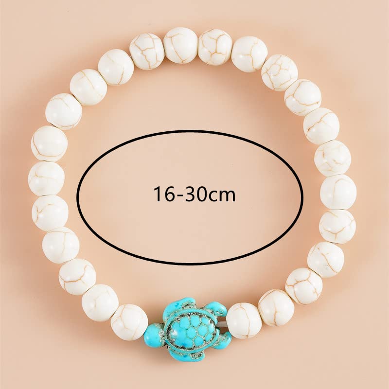 Caiyao Bohemian Turquoise Turtle Bracelet Vintage Adjustable Handmade Woven Bracelet Natutal Stone Bead Elastic String Stretch Bracelet for Women Beach Jewelry-D beads