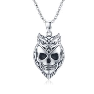 skull owl necklace 925 sterling silver skull owl pendant necklace christmas/valentine's day/mother's day jewelry gifts for women mom daughter wife friend