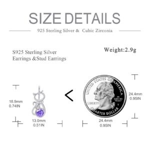 AOBOCO 925 Sterling Silver Cat Earrings for Women Purple Crystal Cat Leverback Dangle Earrings Cat Jewelry Packaged with Jewelry Box Gifts for Women Wife