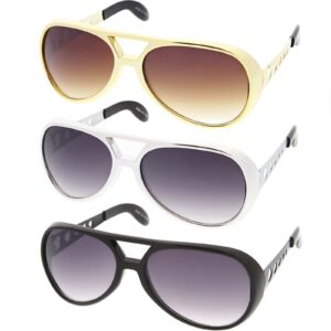 zeroUV - Large King Of Rock & Roll Aviator Sunglasses 63mm (3-Pack | Gold + Silver + Black)