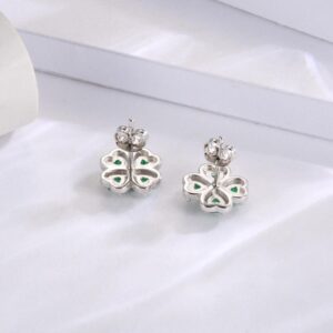 Irish Four Leaf Clover Jewelry for Women:925 Sterling Silver St Patricks Day Shamrock Rings Earrings Green Heart Luck Jewelry Gift for Women (Stud A)