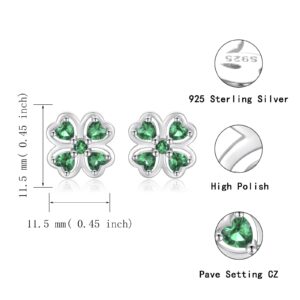 Irish Four Leaf Clover Jewelry for Women:925 Sterling Silver St Patricks Day Shamrock Rings Earrings Green Heart Luck Jewelry Gift for Women (Stud A)