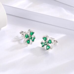 Irish Four Leaf Clover Jewelry for Women:925 Sterling Silver St Patricks Day Shamrock Rings Earrings Green Heart Luck Jewelry Gift for Women (Stud A)