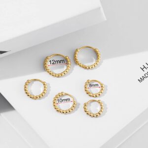 Fiusem Gold Small Huggie Hoop Earrings for Women, Hypoallergenic 14K Gold Plated Bead Huggie Earring, Tiny Gold Hoops 8 mm