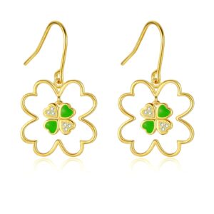 Irish Four Leaf Clover Jewelry for Women:925 Sterling Silver St Patricks Day Shamrock Rings Earrings Green Heart Luck Jewelry Gift (earring)