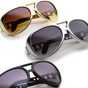 zeroUV - Large King Of Rock & Roll Aviator Sunglasses 63mm (3-Pack | Gold + Silver + Black)